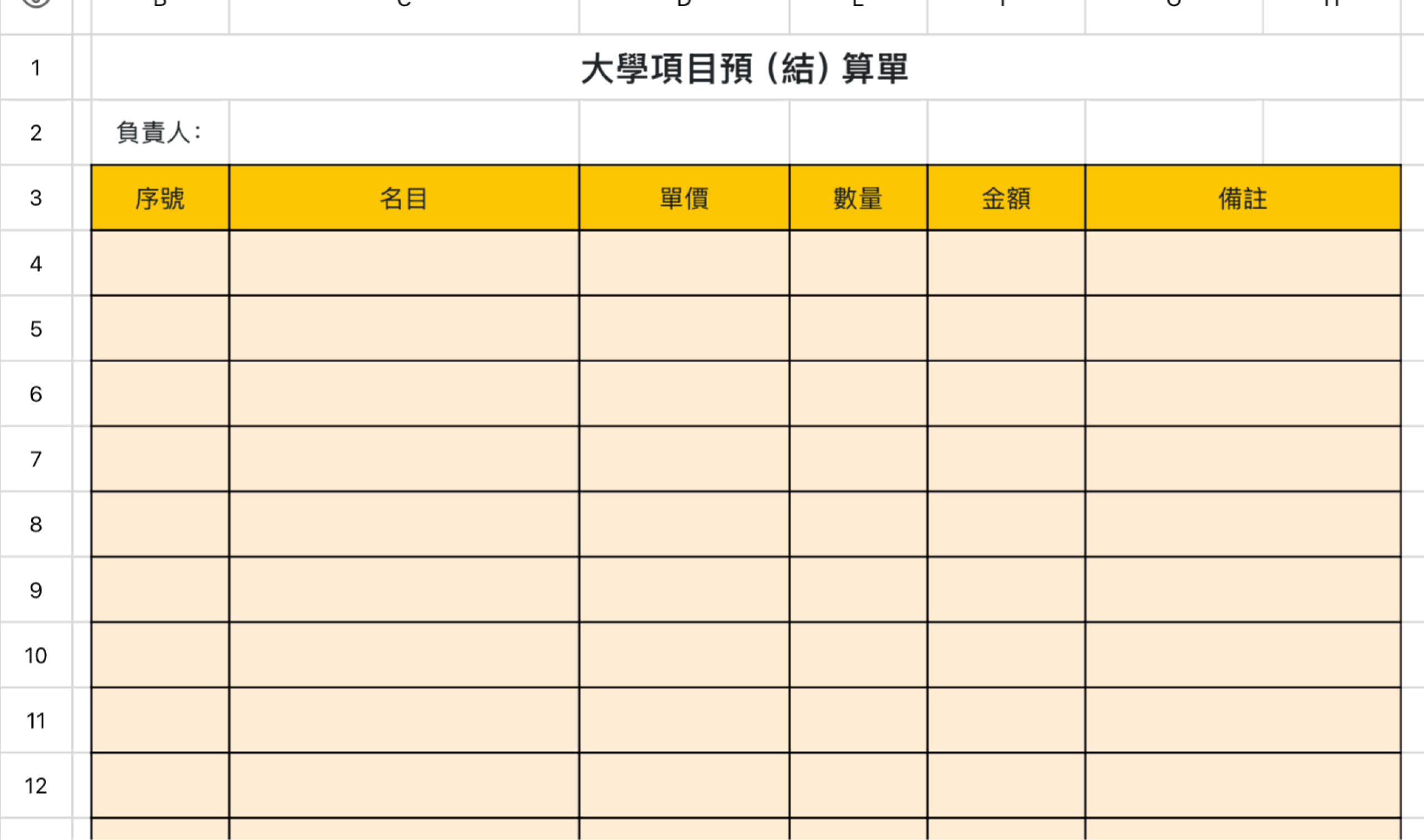 大學項目預（結）算單1 1